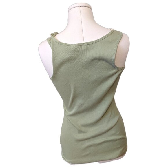 Womens Pastel Green Tank Top Fairy Coquette Beaded Lace Detail Summer Sz L - Picture 6 of 8